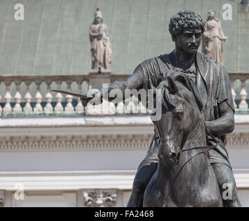 Präsidentenpalast in Warschau, Polen. Davor: Bertel Thorvaldsens Reiterstatue von Prinz Józef Poniatowski. Stockfoto