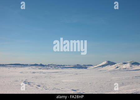 die arktische Landschaft. Schnee-Ebene und Himmel Stockfoto