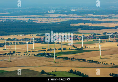 Luftbild, Windpark in der Nähe von Sichtigvor Belecke, Windkraftanlagen, alternative Energien, Kornfelder, Warstein, Kreis Soest, Stockfoto