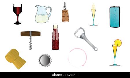Eine Sammlung von Getränken im Zusammenhang mit Ikonen über einen weißen Hintergrund Stock Vektor
