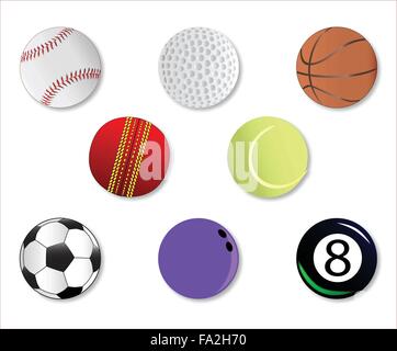 Eine Sammlung von Sport Ball Icons auf einem weißen Hintergrund Stock Vektor