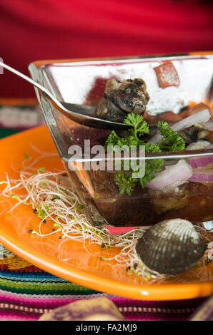 Köstliche ecuadorianische Meeresfrüchte, cebiche Stockfoto