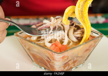 Leckere Calamari Ceviche, typische ecuadorianische Platte Stockfoto