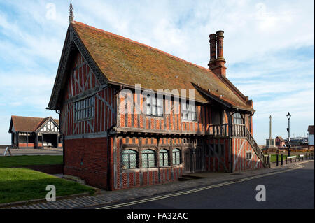 Moot Hall Grade ich denkmalgeschütztes Gebäude Rathaus aus dem 16. Jahrhundert Fachwerk-jetzt Museum Aldeburgh East Anglia Suffolk England UK Stockfoto