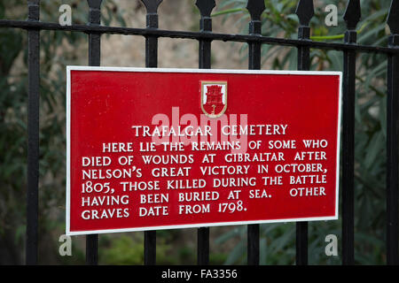 Trafalgar Friedhof rote unterzeichnen in Gibraltar Stockfoto