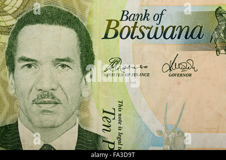 Detail der 10 Botswana Pula Banknote. Botswana Pula ist die nationale Währung von Botswana Stockfoto