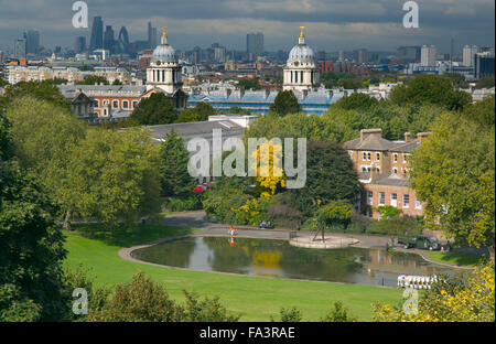 Kanarische Wharfe & Londoner vom Greenwich Park Stockfoto