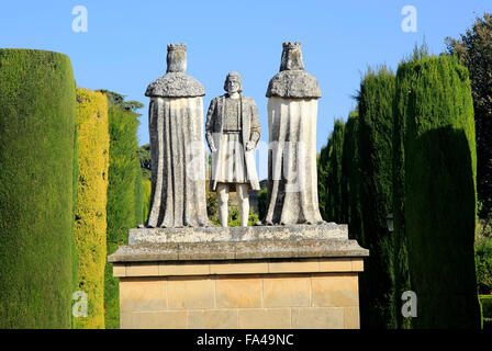 Columbus, Ferdando König und Königin Isabel Statuen im Garten des Alcazar, Cordoba, Spanien, Alcázar de Los Reyes Cristianos Stockfoto