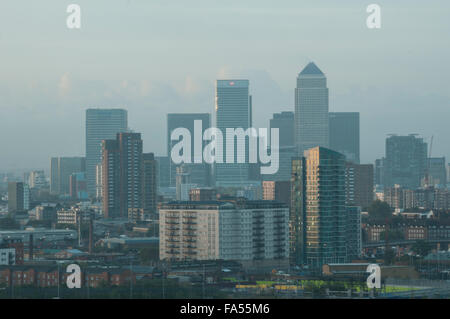 Am frühen Morgen über Canary Wharf, London, E14. Oktober 2014. Phillip roberts Stockfoto