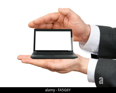 Männlichen Händen mit laptop Stockfoto