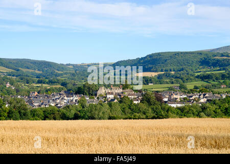 Die normannische Burg dominiert die Stadt der Bücher, Hay-on-Wye, Powys, Wales von Radnor Stockfoto