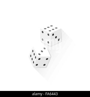 Vektor-Glücksspiel paar weiße Farbe Würfel isoliert flaches Design Illustration auf weißem Hintergrund mit Schatten Stock Vektor