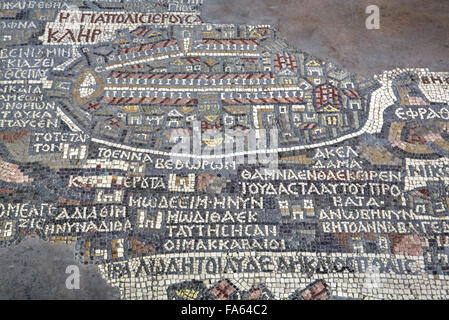 Älteste Landkarte von Palästina, Mosaik, datiert AD-560, St.-Georgs-Kirche, Madaba, Jordanien Stockfoto
