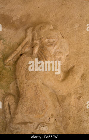 Figuren der Stuck Relief, Castillo de Kukulcan, Mayapan Maya-Ausgrabungsstätte, Yucatan, Mexiko Stockfoto