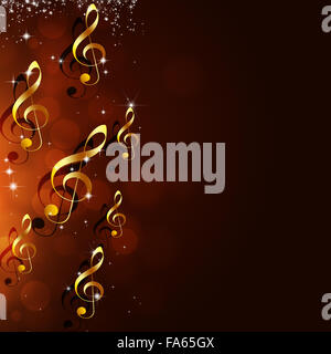 abstrakte goldene Musiknoten auf rotem Grund Stockfoto