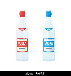 Vektor-Farbe flaches Design, white-Label-roten und blauen Wodka Flaschen isolierte Abbildung auf weißem Hintergrund Stock Vektor