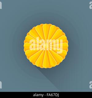 Vektor-farbige flache Design Japan glänzenden goldenen kaiserlichen Siegels Zeichen Abbildung isoliert grauen Hintergrund lange Schatten Stock Vektor