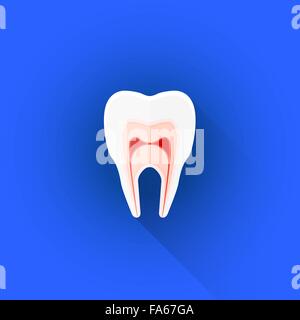 Vektor-farbige flache Design Sektionaltore Struktur des menschlichen Zahn Abbildung isoliert blauen Hintergrund lange Schatten Stock Vektor