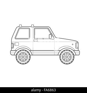 Vektor-schwarz monochrome Kontur Sport Utility Körper Typ Fahrzeug Illustration isoliert weißen Hintergrund Stock Vektor
