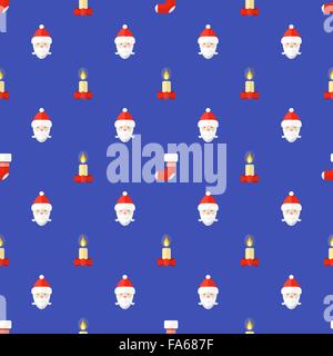 Vektor-farbige flaches Design neues Jahr Weihnachten Kerze Santa Claus Musterdesign auf violettem Hintergrund Stock Vektor