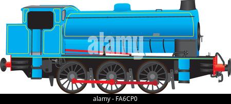 Eine blaue industrielle Dampflokomotive isoliert auf weiss Stock Vektor