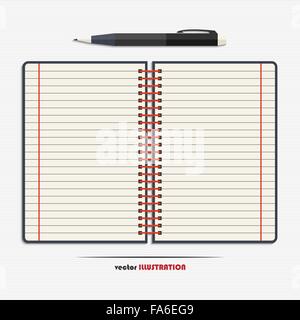 Offenen Notebook mit Blanko-Liniertes und Stift für Ihr design Stock Vektor