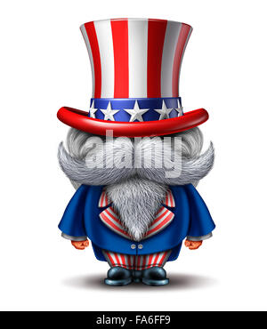 Uncle Sam Charakter als patriotisches Symbol der ein amerikanisches Symbol für politische Regierung Wahlen oder vierten Juli Feier Person. Stockfoto