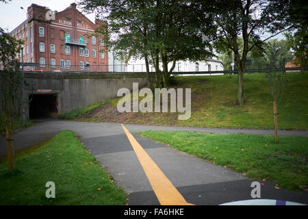 Lancashire Hill-Kreisverkehr und u-Bahn-System für Fußgänger wurde von William Nelstrop die erste Mühle auf dem Gelände im Jahre 1820 erbaut. Stockfoto