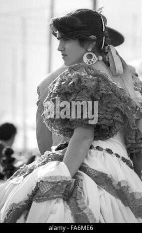 Straßenszenen aus die Feria de Abril, April Fair, die jährlich in Sevilla stattfindet. Stockfoto