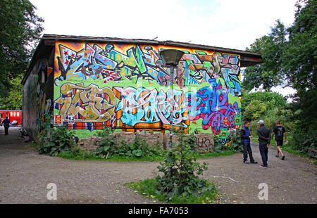 Kopenhagen, Dänemark - 28. Juli 2012: Christiania, ist auch bekannt als Freetown Christiania eine selbsternannte autonome Nachbarschaft, mit 34 Hektar im Stadtteil Christianshavn in Kopenhagen Stockfoto