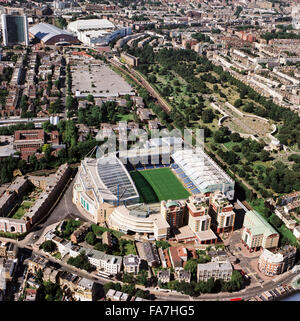 STAMFORD BRIDGE STADIUM in London. Luftaufnahme. Haus der Chelsea Football Club. Stockfoto