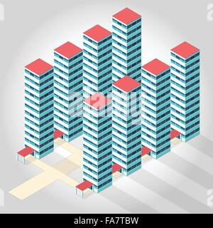 Schöne High-Rise Wohnung isometrische bauen Illustration für wissenschaftliche Artikel Wohnsiedlung isolierte Abbildung Vektor Stock Vektor