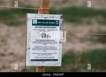 Warnschild im Holme Dünen Naturreservat in Norfolk Warnung vor der Anwesenheit von Boden nisten Vögel und fern zu halten. Stockfoto