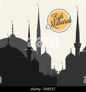 Moschee-Silhouette mit Eid Mubarak Schriftzug für Ihr design Stock Vektor