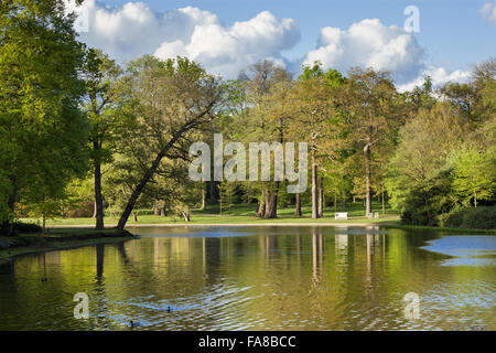 Der See am Claremont Landschaftsgarten, Surrey. Der See wie von Bridgeman 1715 geplant war kreisrund; die heutige unregelmäßige Gestalt wurde von William Kent c.1738 erstellt. Stockfoto