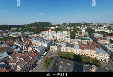 Innenstadt von Lemberg. Blick vom Stadtturm auf der Nord-Ost Stockfoto