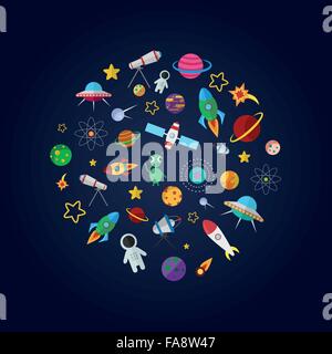 Flaches Design Zusammensetzung des Raum-Symbole Stock Vektor