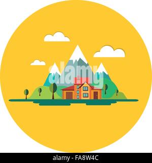 Farbe flach Vektor Icon Set und Illustrationen städtische Siedlung Landschaften Stock Vektor