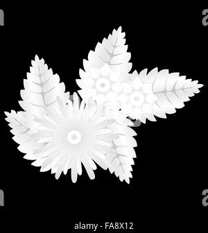Weiße Blumen auf schwarz isoliert Stock Vektor