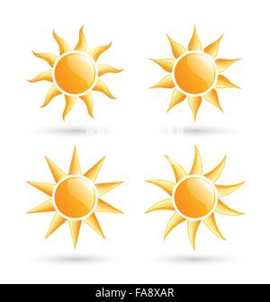 Drei Sonnen Icons mit Schatten isoliert auf weiss Stock Vektor