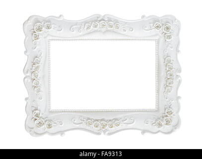 Weiße Vintage Bilderrahmen isoliert auf weißem Hintergrund speichern Clipping-Pfad. Stockfoto