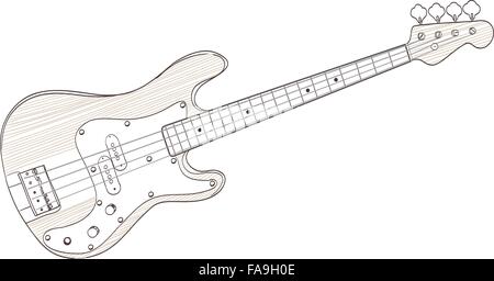 Bass-Gitarre auf weiße Zeichnung. Vektor Stock Vektor