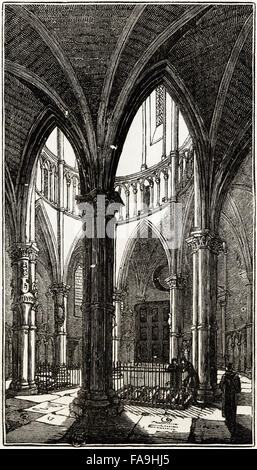 Innenraum der Runde, Temple Church, London im Jahre 1185 geweiht. Viktorianischen Holzschnitt, Kupferstich, ca. 1845. Stockfoto