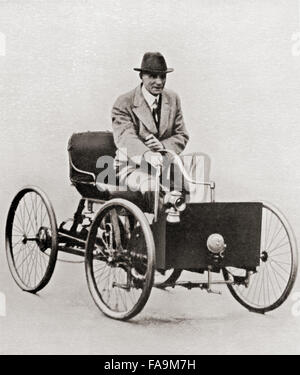 Henry Ford, 1863-1947.  US-amerikanischer Industrieller, Gründer der Ford Motor Company, hier in der ersten Ford-Auto, den Ford vierrädrige gesehen erbaut im Jahr 1896. Stockfoto