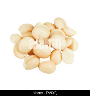 Macadamia-Nüssen isoliert auf weißem Hintergrund Stockfoto