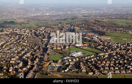 Luftaufnahme von Blackdyke Mills bei Queensbury, Bradford, West Yorkshire, Großbritannien Stockfoto