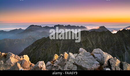 Blick auf Surise vom Krywan Peak, Slowakei Stockfoto