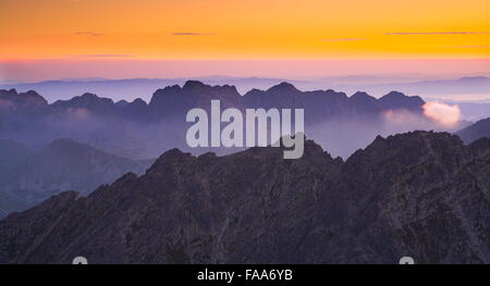 Blick auf Surise vom Krywan Peak, Slowakei Stockfoto