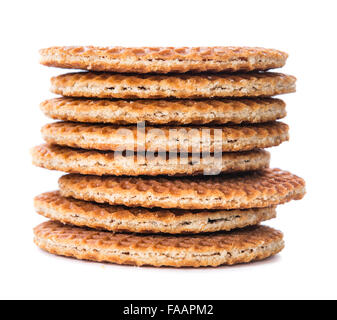 Waffeln mit goldenen Honig (isoliert auf weißem Hintergrund) gefüllt Stockfoto