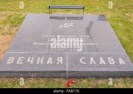 Volgograd, Russland - 5. November 2015: eine Gedenktafel zu Ehren des Helden der Sowjetunion Generaloberst Mikhail Stepanov Stockfoto